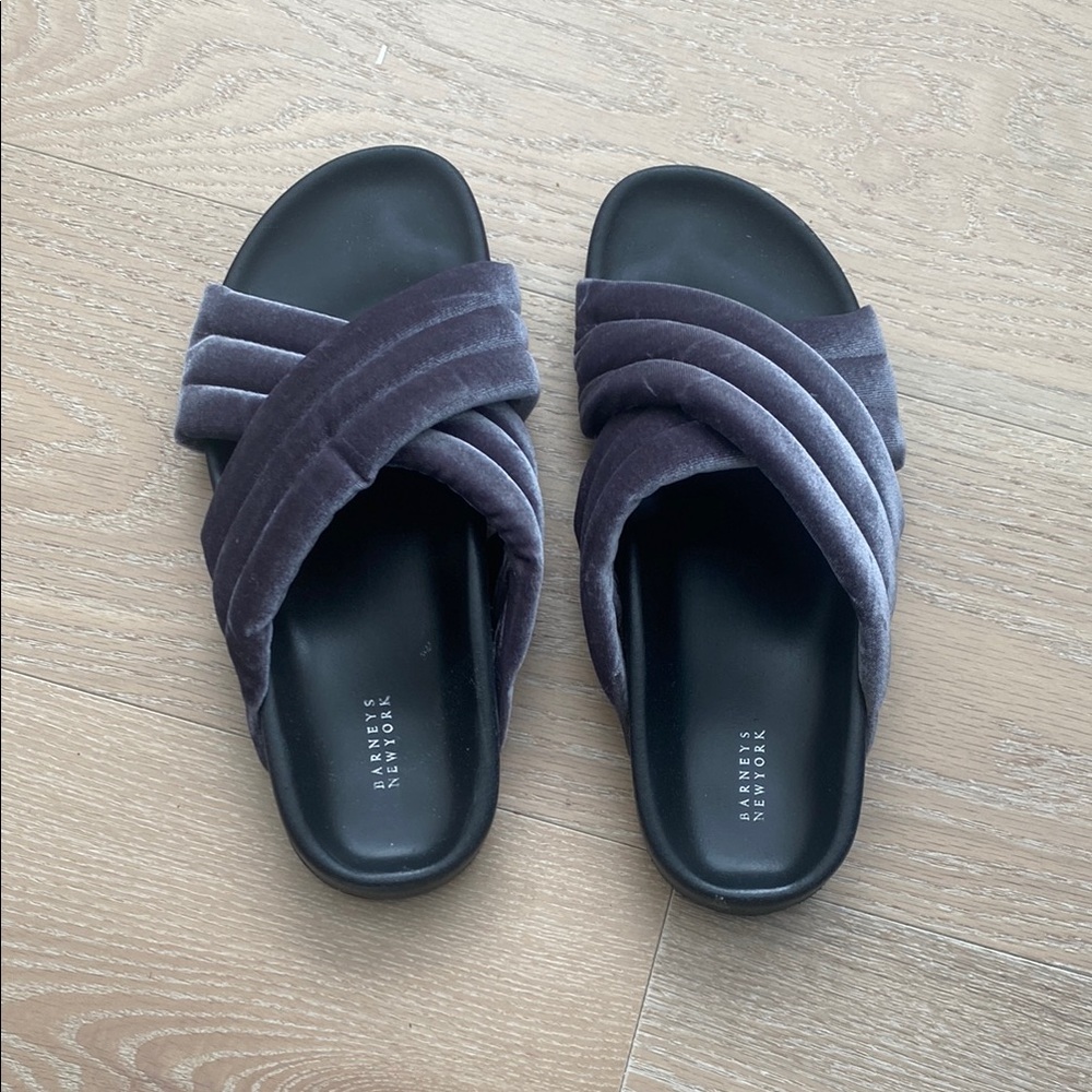 Barney’s New York Women's Velvet Slide Sandals - Black